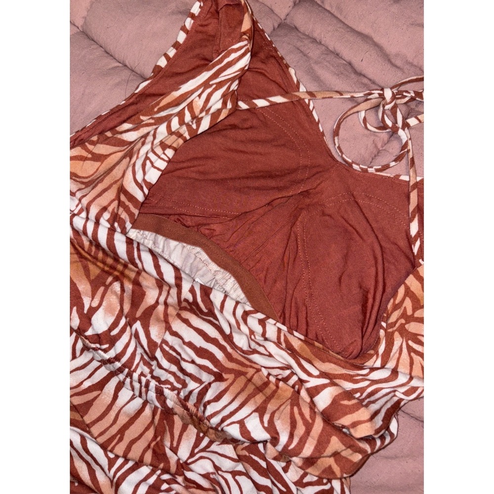 Soma Burnt Orange Palm Leaf Print Sleeveless Dress Built In Bra Flowy Small - Picture 4 of 8